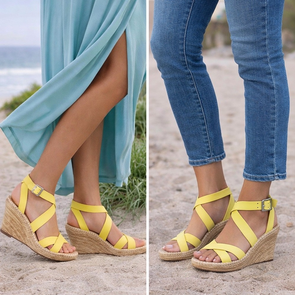 Charles/Charles David Yellow Sunshine Espadrille Wedge Sandals 9.5M‎ Worn Once
